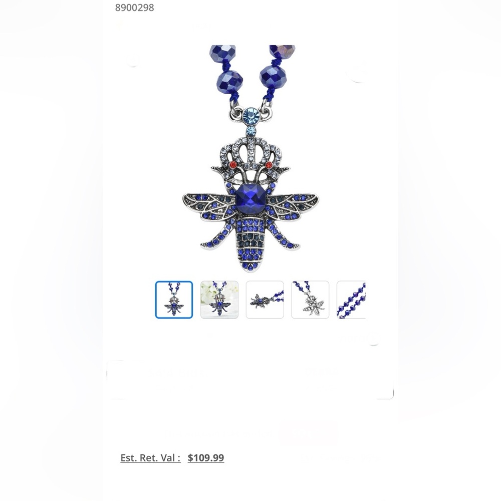 NWT Blue Glass HoneyBee Necklace
